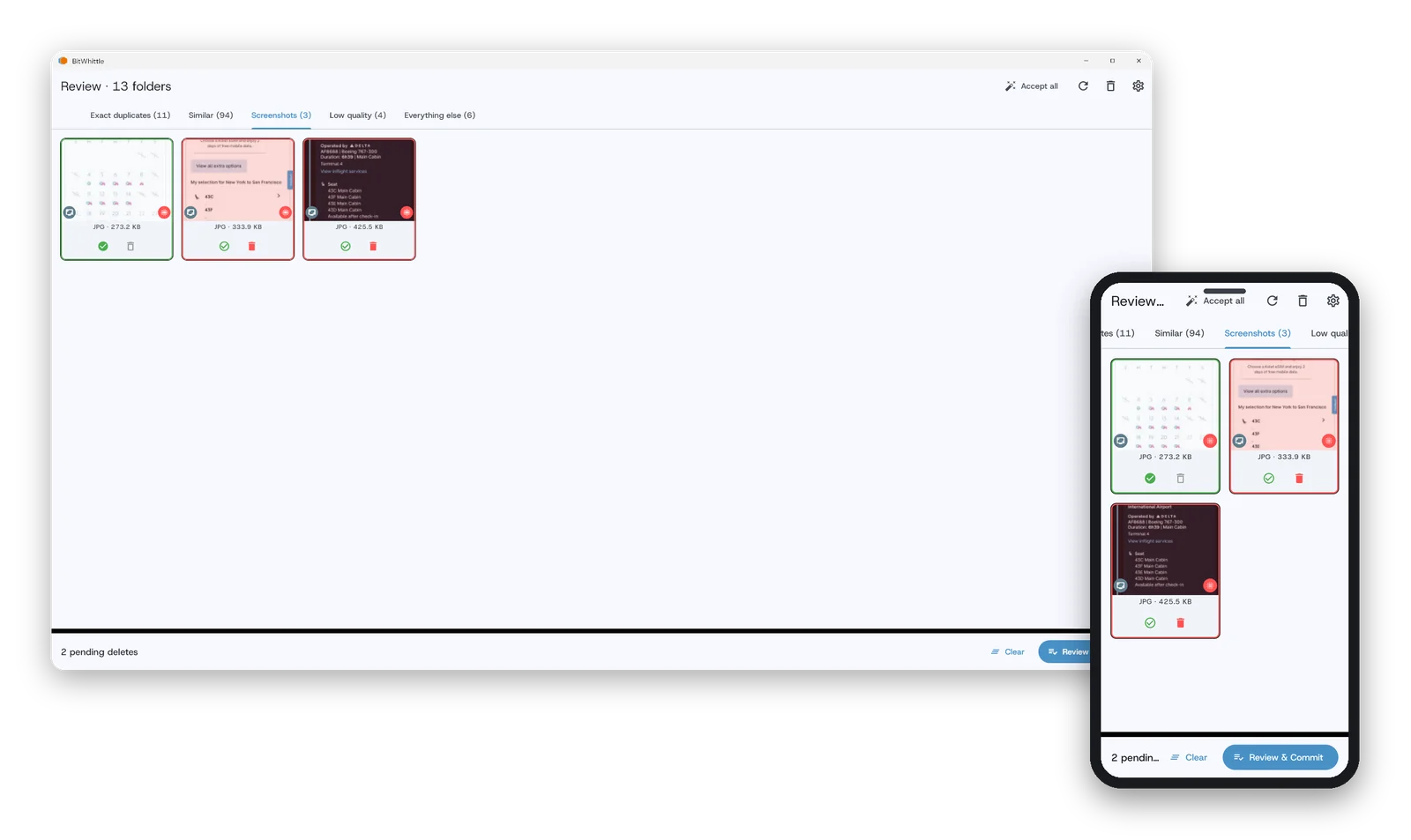 Burst and screenshot groups, separated from blurry and low-quality photos.